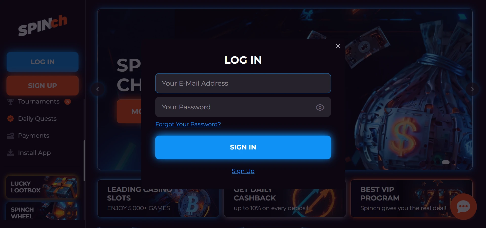Spinch login form